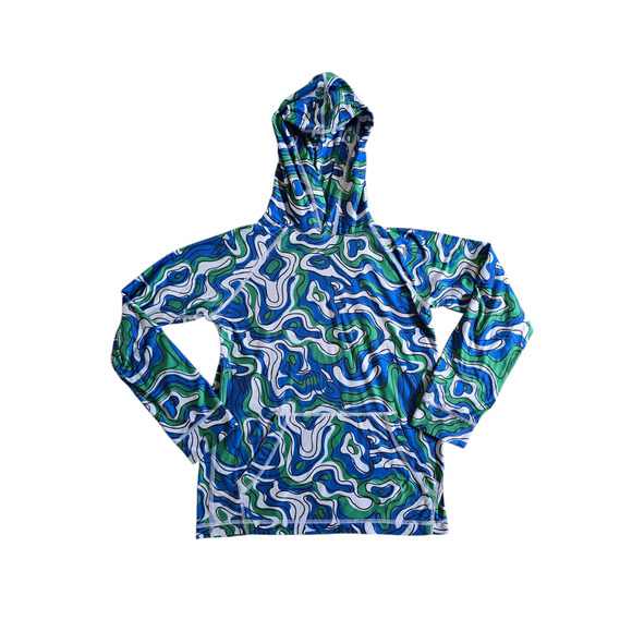 Hanna Andersson Jelly Bean UV Printed Hoodie Abstract Blue/Green/Gray Size 12 - Picture 1 of 3